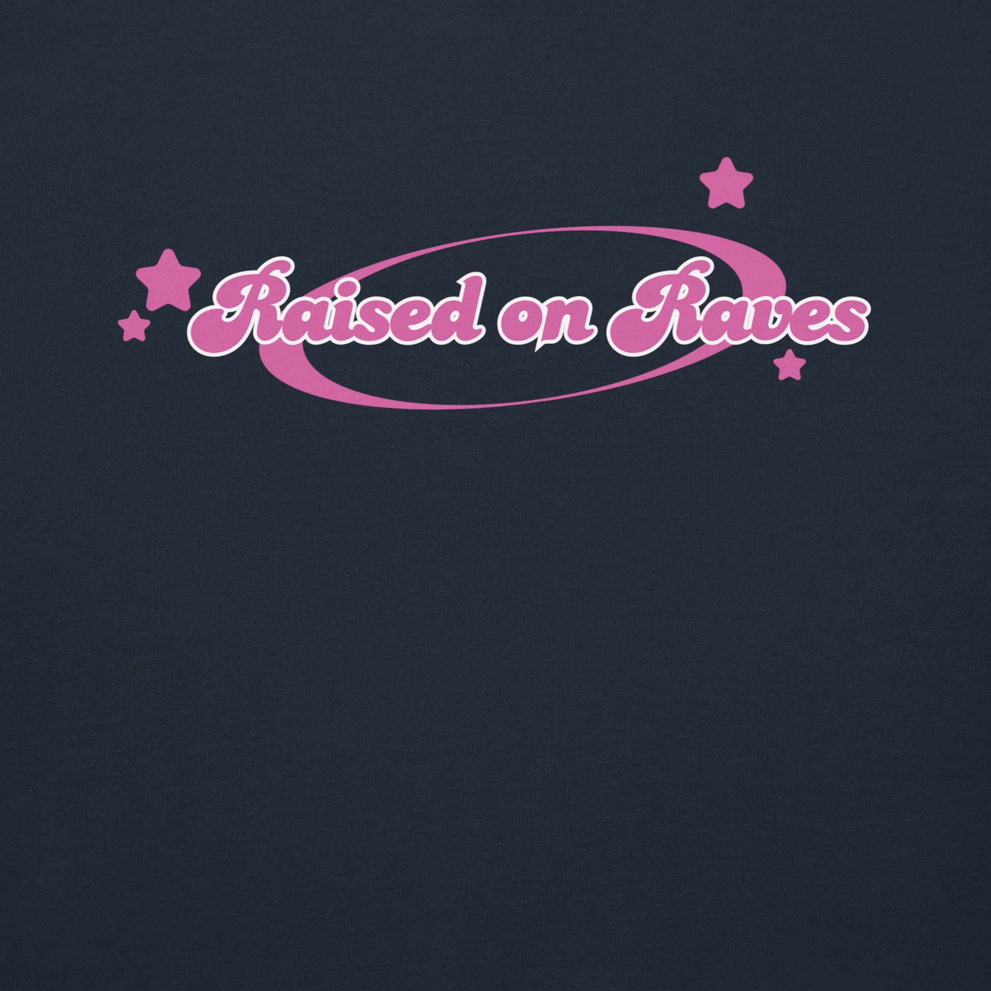 Gen X hoodie Raised on Raves navy logo variant by N.X. Originals