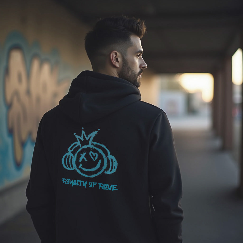 Gen X hoodie Royalty of Rave turquoise by N.X. Originals – Y2K graffiti rave design