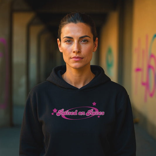 Gen X hoodie Raised on Raves by N.X. Originals – retro rave style