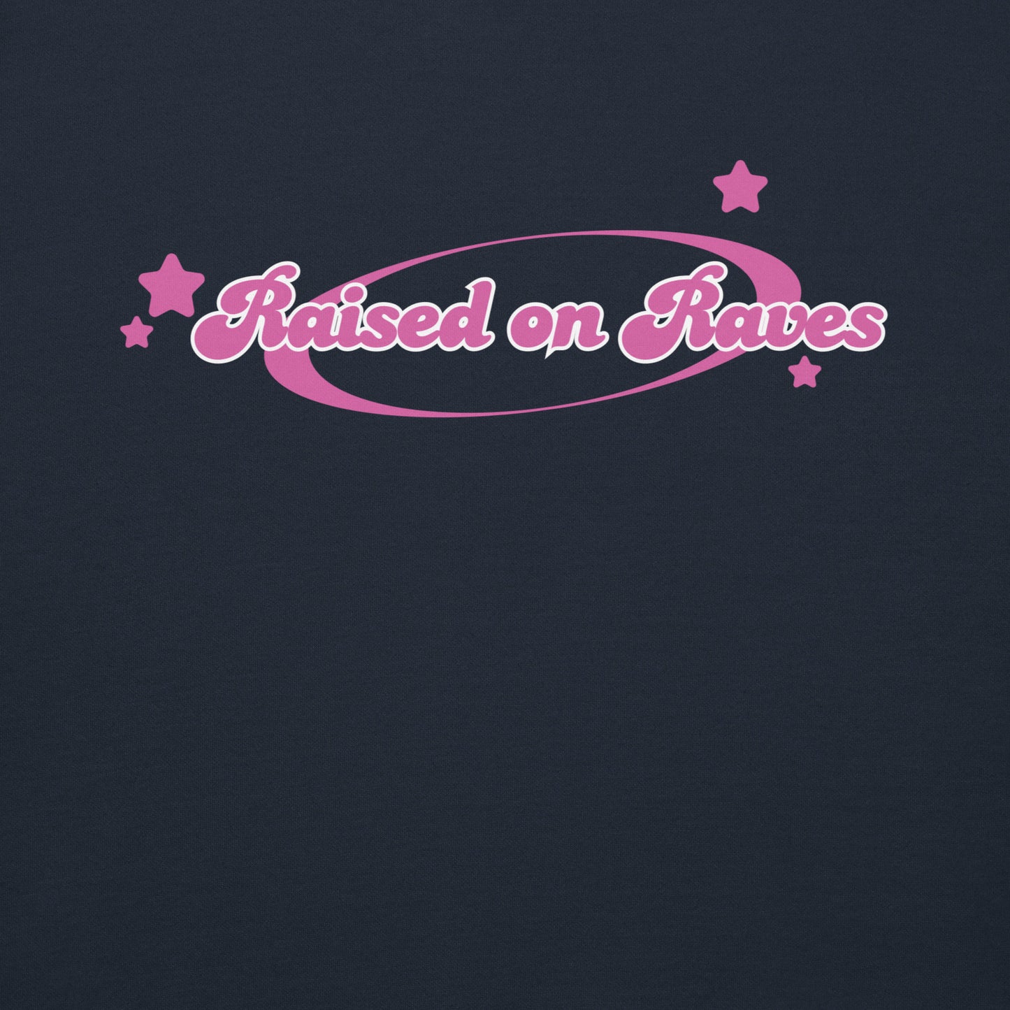 Gen X hoodie Raised on Raves navy logo variant by N.X. Originals