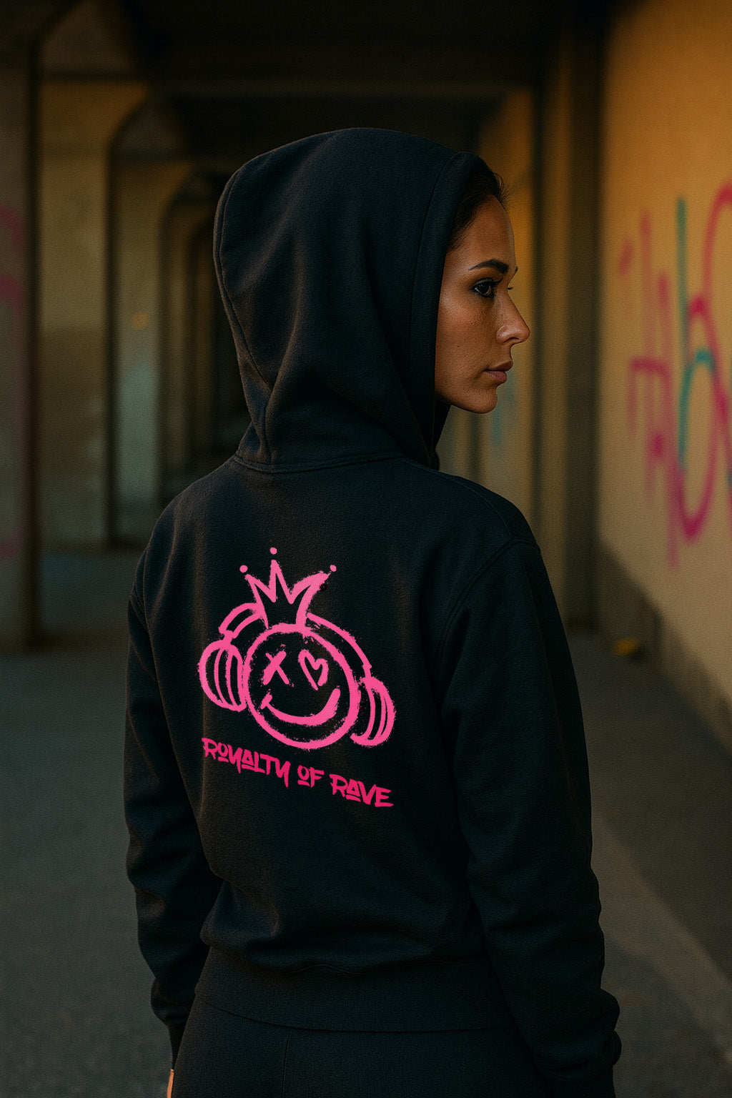 Gen X hoodie Royalty of Rave pink by N.X. Originals – Y2K graffiti rave design
