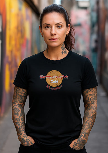 Gen X shirt Hardly Give a F*ck Café – Whateverland by N.X. Originals – retro parody design