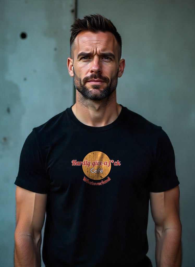 Gen X shirt Hardly Give a F*ck Café – Whateverland by N.X. Originals – retro parody design